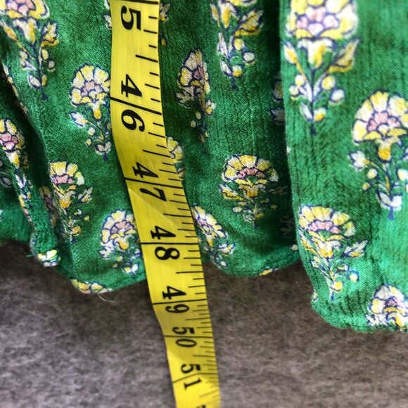 Zara Maxi Dress Womens XS Green Boho Print Ruffle Short Sleeve V-Neck Relaxed - Picture 9 of 10